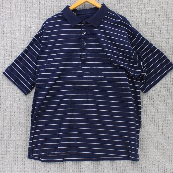 Cutter & Buck Polo Shirt Mens 2XL Navy Blue Striped Casual Signature Collection - Picture 1 of 10